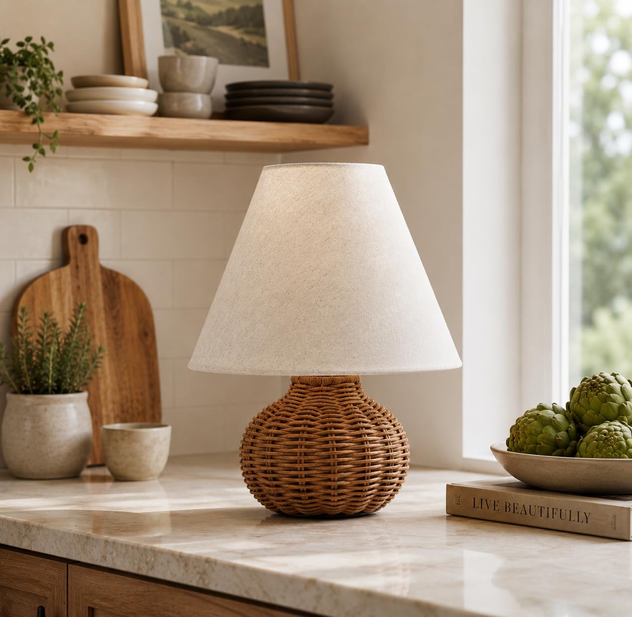 Handmade Bamboo Rattan Table Lamp Boho Wicker Woven Bedside Desk Accent Light Bedroom Nursery E26 - Quincelle.co