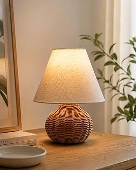 Handmade Bamboo Rattan Table Lamp Boho Wicker Woven Bedside Desk Accent Light Bedroom Nursery E26 - Quincelle.co