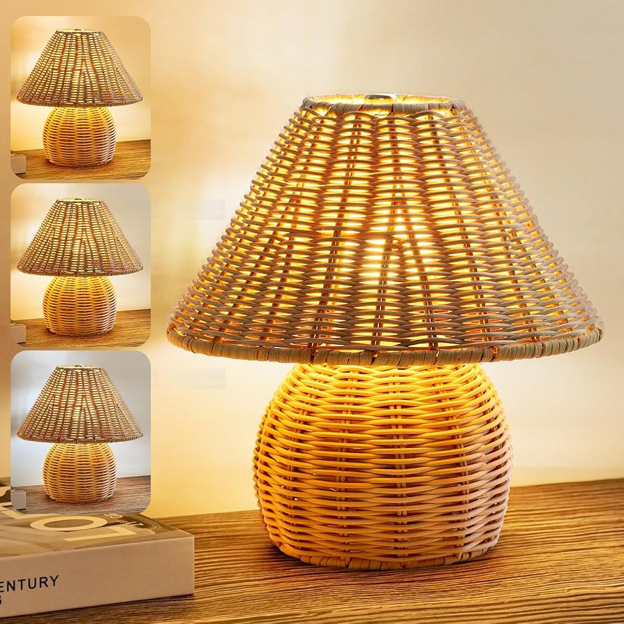 Handmade Bamboo Rattan Table Lamp Boho Wicker Woven Bedside Desk Accent Light Bedroom Nursery E26 - Quincelle.co