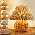 Handmade Bamboo Rattan Table Lamp Boho Wicker Woven Bedside Desk Accent Light Bedroom Nursery E26 - Quincelle.co