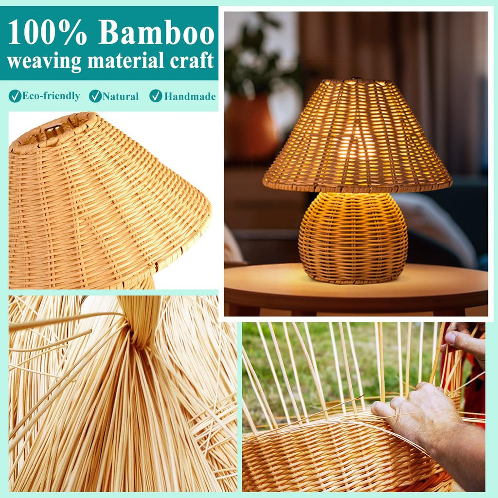 Handmade Bamboo Rattan Table Lamp Boho Wicker Woven Bedside Desk Accent Light Bedroom Nursery E26 - Quincelle.co