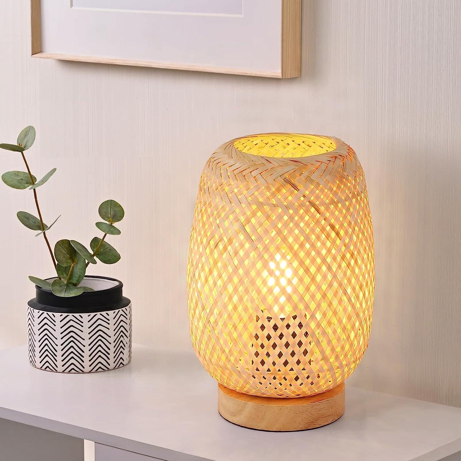 Handmade Bamboo Rattan Table Lamp Boho Wicker Woven Bedside Desk Accent Light Bedroom Nursery E26 - Quincelle.co