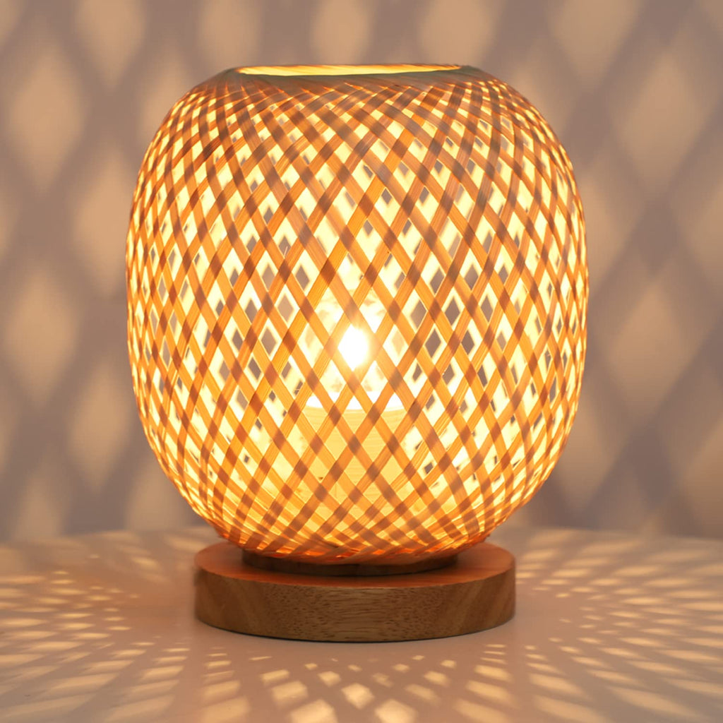 Handmade Bamboo Rattan Table Lamp Boho Wicker Woven Bedside Desk Accent Light Bedroom Nursery E26 - Quincelle.co