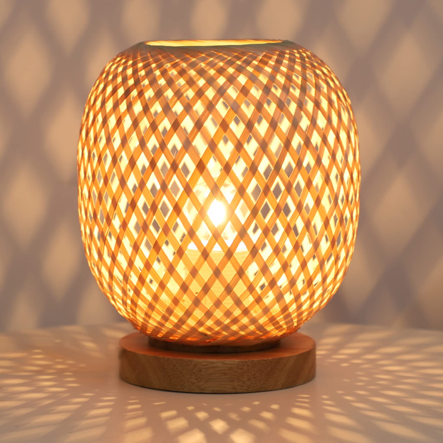 Handmade Bamboo Rattan Table Lamp Boho Wicker Woven Bedside Desk Accent Light Bedroom Nursery E26 - Quincelle.co