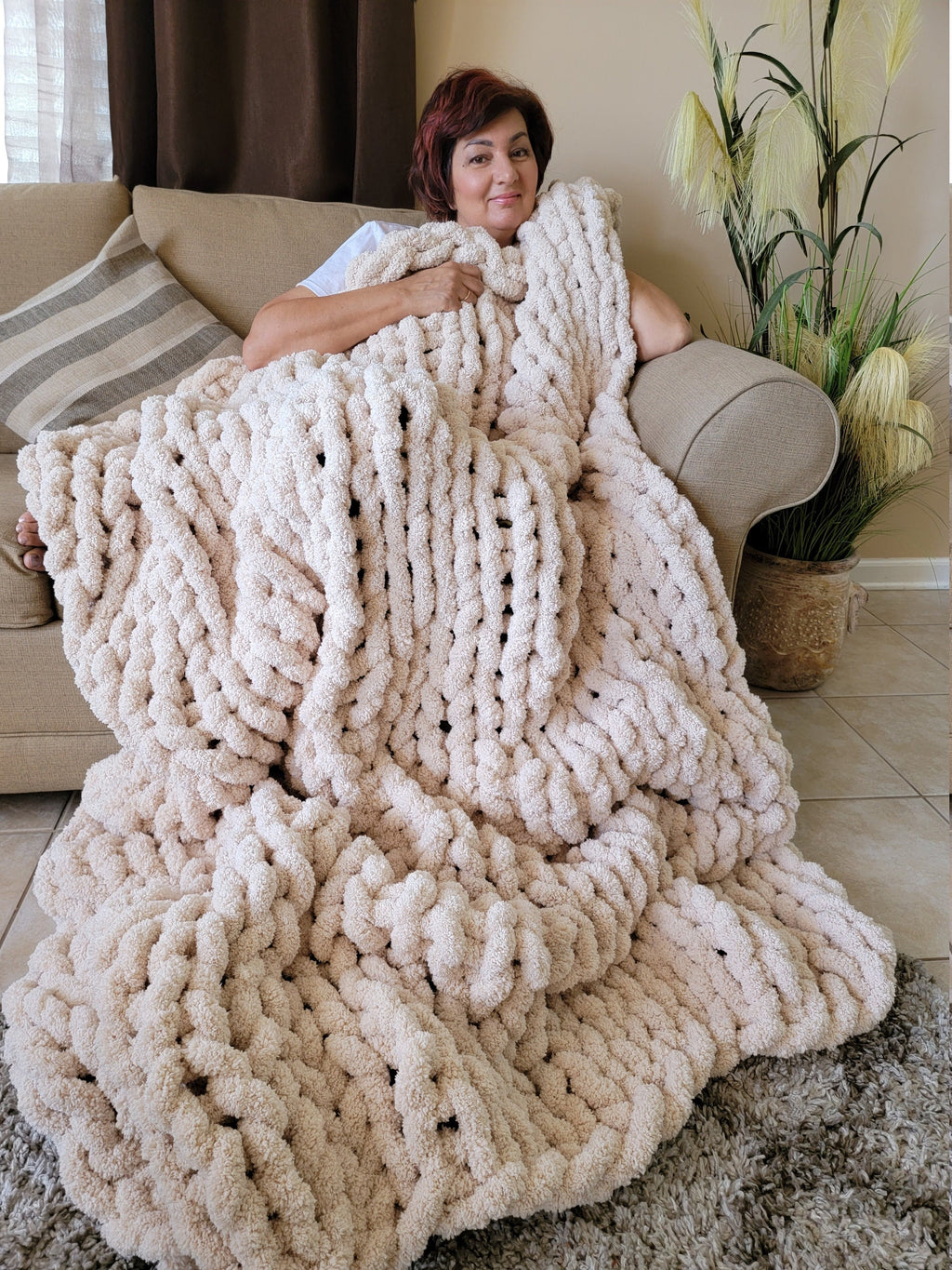 Chunky Knit Throw Blanket — Soft Oversized Knitted Throw for Sofa & Bed