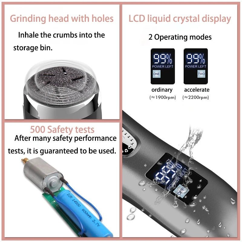 Professional Electric Foot Callus Remover – 3 Roller Heads, 2 - Speed, IPX6 Waterproof, USB Rechargeable - Quincelle.co