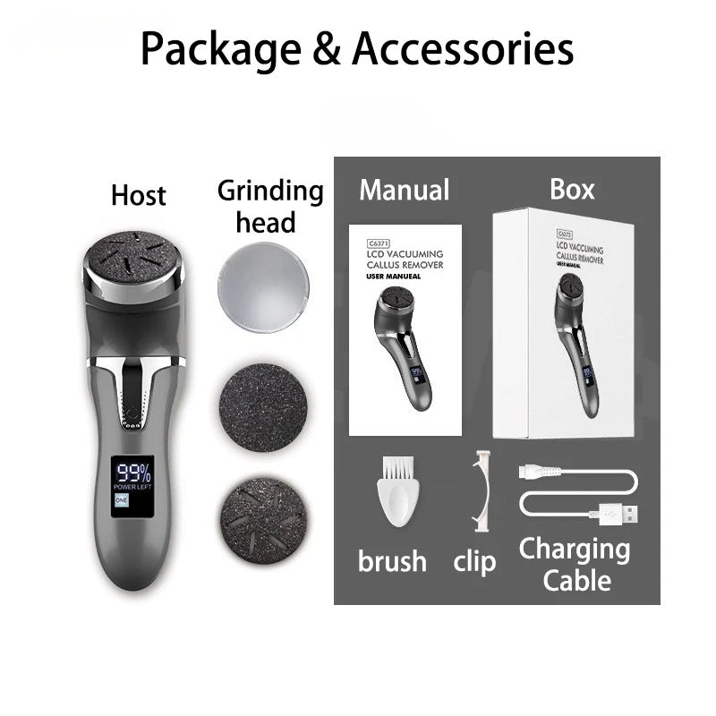 Professional Electric Foot Callus Remover – 3 Roller Heads, 2 - Speed, IPX6 Waterproof, USB Rechargeable - Quincelle.co