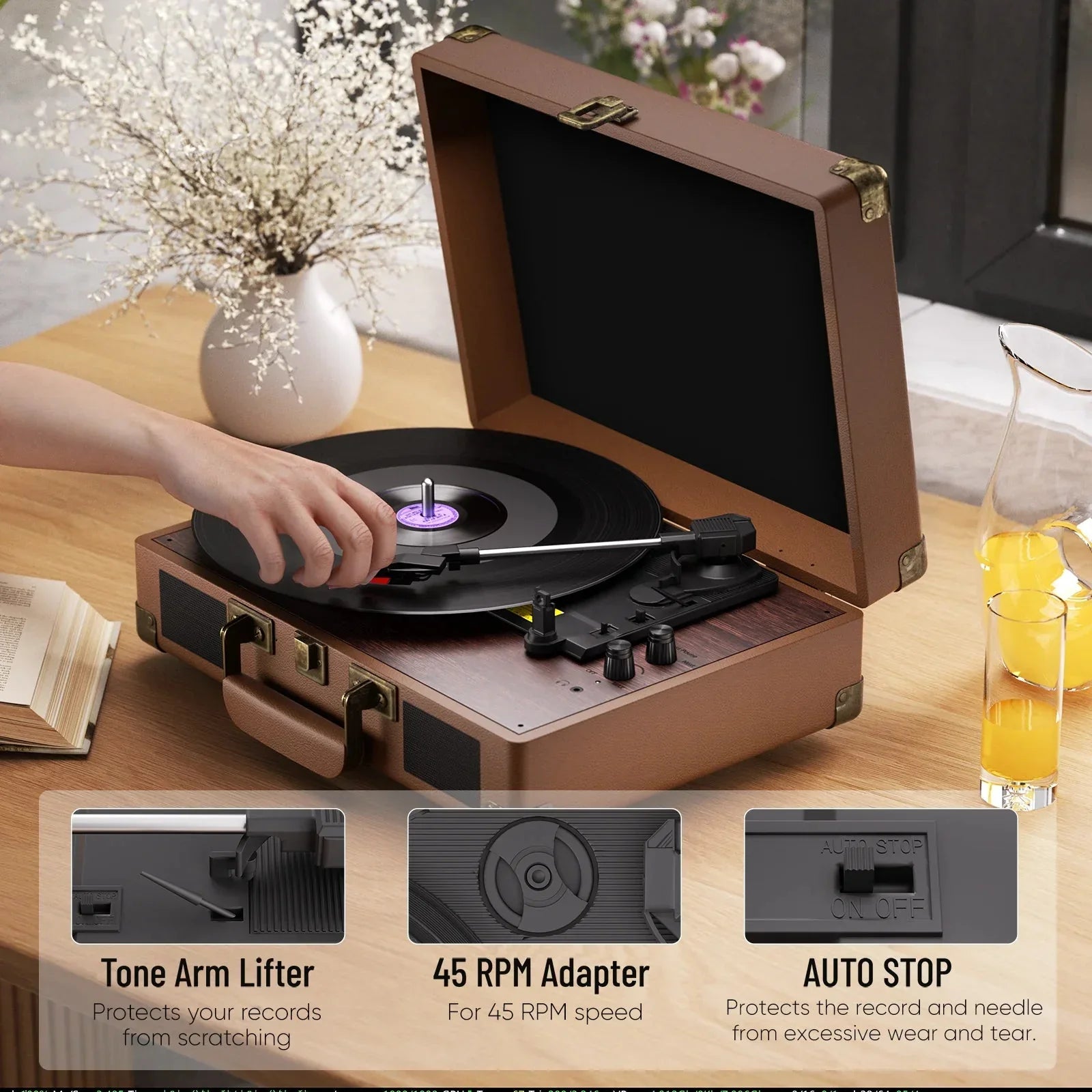 Maio Vintage Gramophone: Belt - Driven Turntable with Built - in Speakers - Quincelle.co