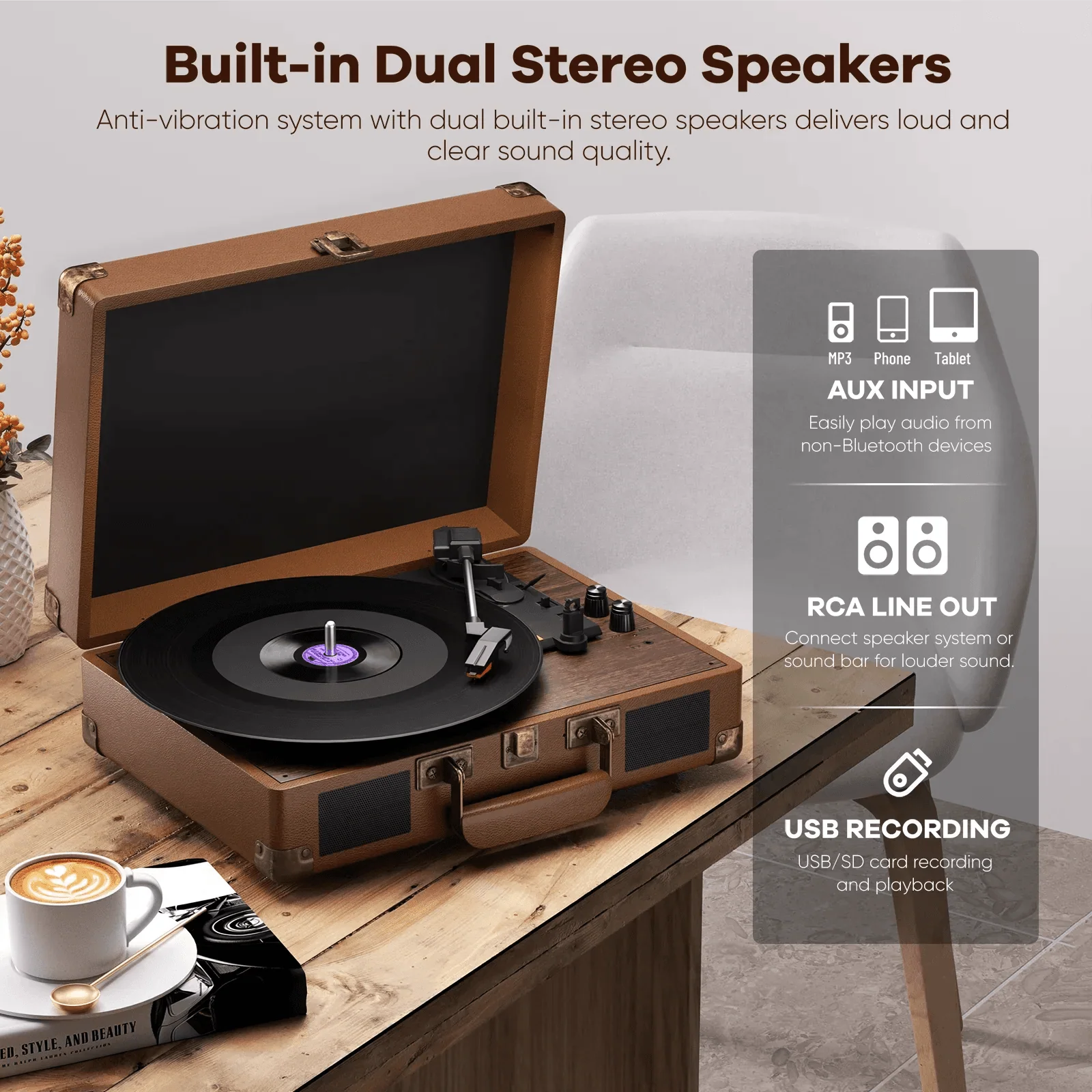 Maio Vintage Gramophone: Belt - Driven Turntable with Built - in Speakers - Quincelle.co