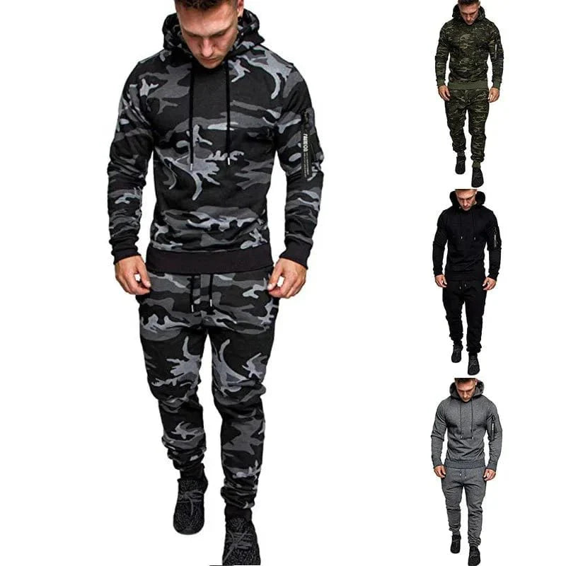 Mens Camouflage Tracksuit - Best 2 - Piece Sports Hoodie & Pants Set - Quincelle.co