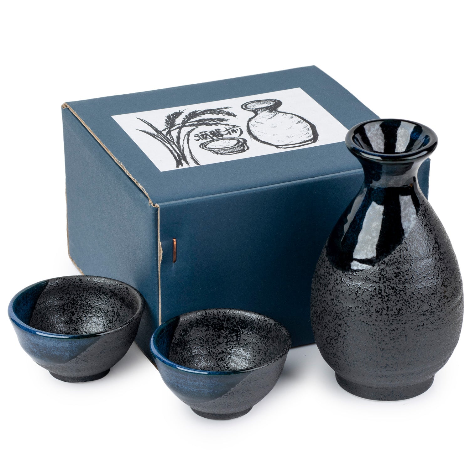 Ceramic Sake Set — Stoneware Serving Pot & 4 Cups Gift Set