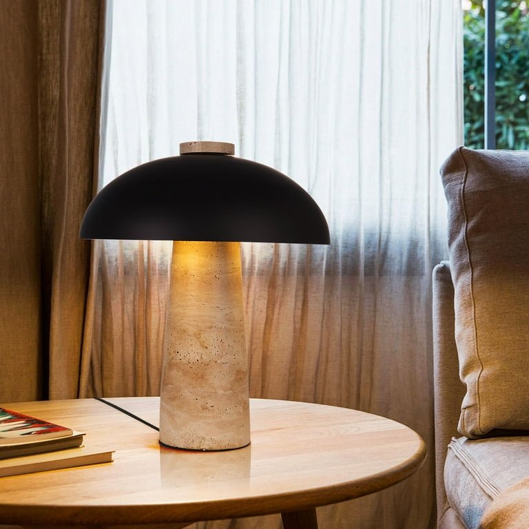 Nordic Wabi - Sabi Table Lamp Natural Stone Base Linen Shade Minimalist Japandi Bedside Desk Light - Quincelle.co