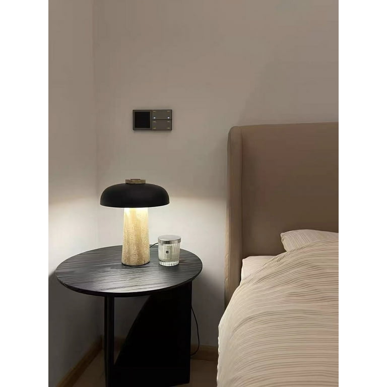Nordic Wabi - Sabi Table Lamp Natural Stone Base Linen Shade Minimalist Japandi Bedside Desk Light - Quincelle.co