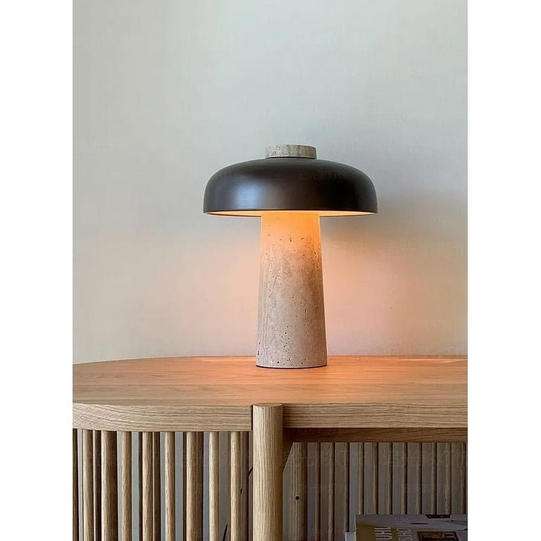 Nordic Wabi - Sabi Table Lamp Natural Stone Base Linen Shade Minimalist Japandi Bedside Desk Light - Quincelle.co