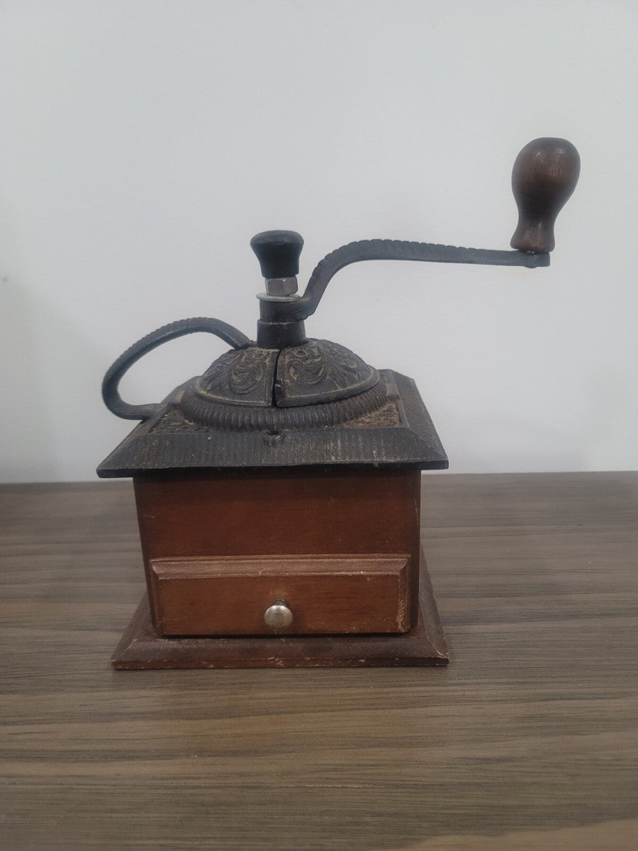 Cast iron and wood coffee grinder
