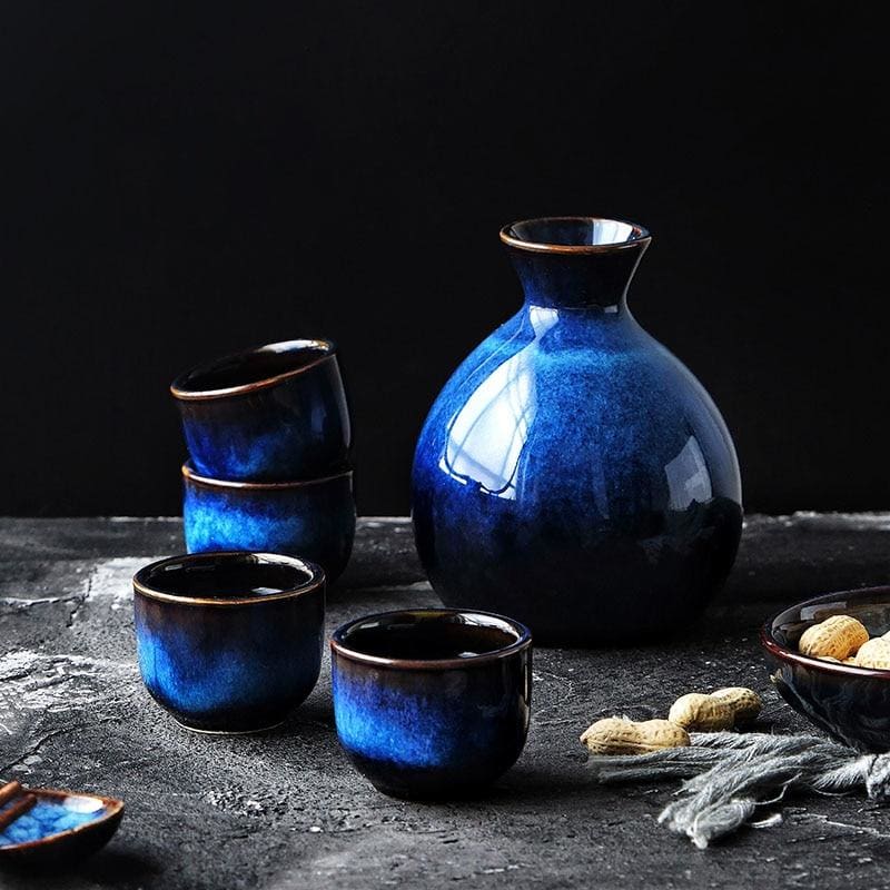 Ceramic Sake Set — Stoneware Serving Pot & 4 Cups Gift Set