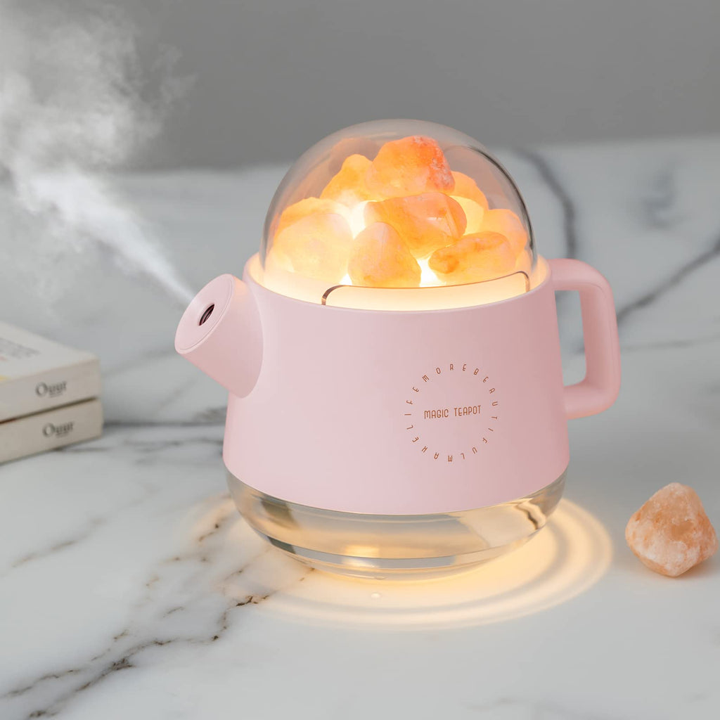 Salt Lamp Diffuser 3 - in - 1 Himalayan Crystal Humidifier Aromatherapy Essential Oil Night Light 360ml LED Pink - Quincelle.co