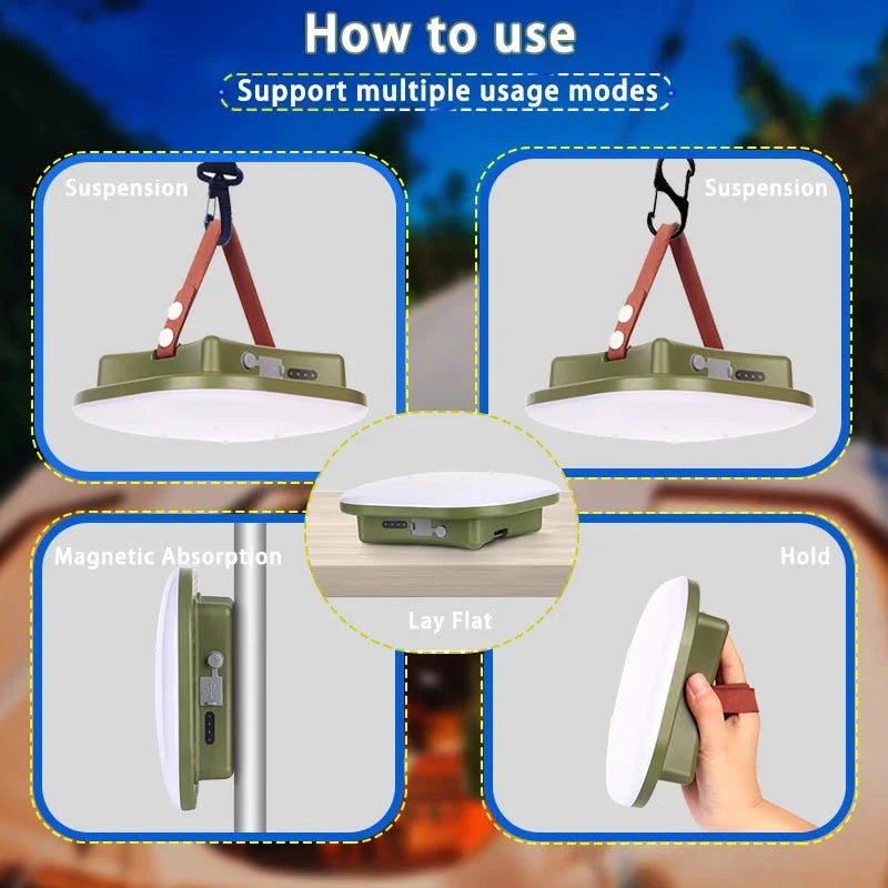 Solar Camping Lantern Rechargeable LED with Power Bank 10000mAh Collapsible Waterproof USB - Quincelle.co