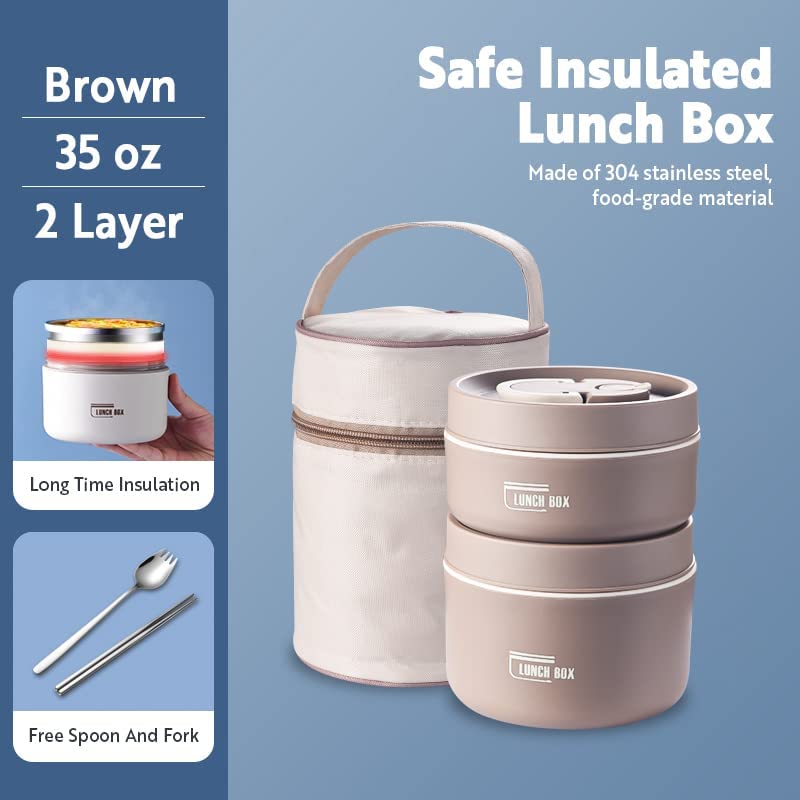 Stainless Steel Thermal Insulated Lunch Box 3 - Tier Stackable 43oz BPA - Free Vacuum Bento Box Lunch Bag - Quincelle.co