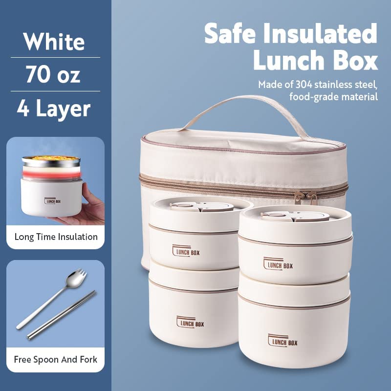Stainless Steel Thermal Insulated Lunch Box 3 - Tier Stackable 43oz BPA - Free Vacuum Bento Box Lunch Bag - Quincelle.co