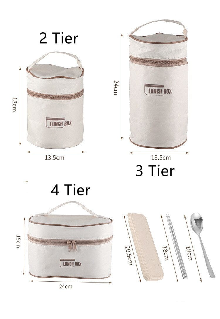 Stainless Steel Thermal Insulated Lunch Box 3 - Tier Stackable 43oz BPA - Free Vacuum Bento Box Lunch Bag - Quincelle.co