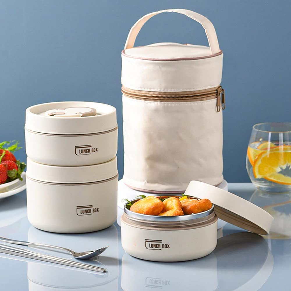 Stainless Steel Thermal Insulated Lunch Box 3 - Tier Stackable 43oz BPA - Free Vacuum Bento Box Lunch Bag - Quincelle.co