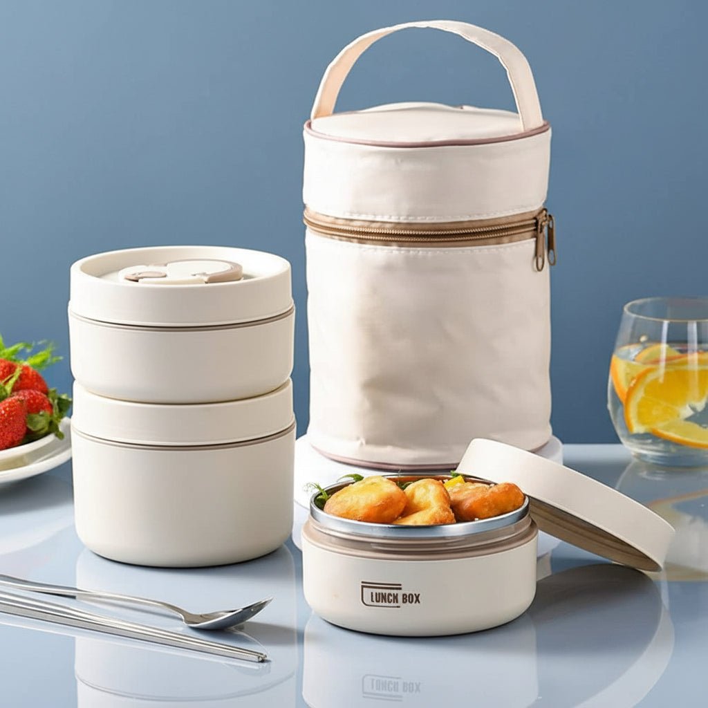 Stainless Steel Thermal Insulated Lunch Box 3 - Tier Stackable 43oz BPA - Free Vacuum Bento Box Lunch Bag - Quincelle.co