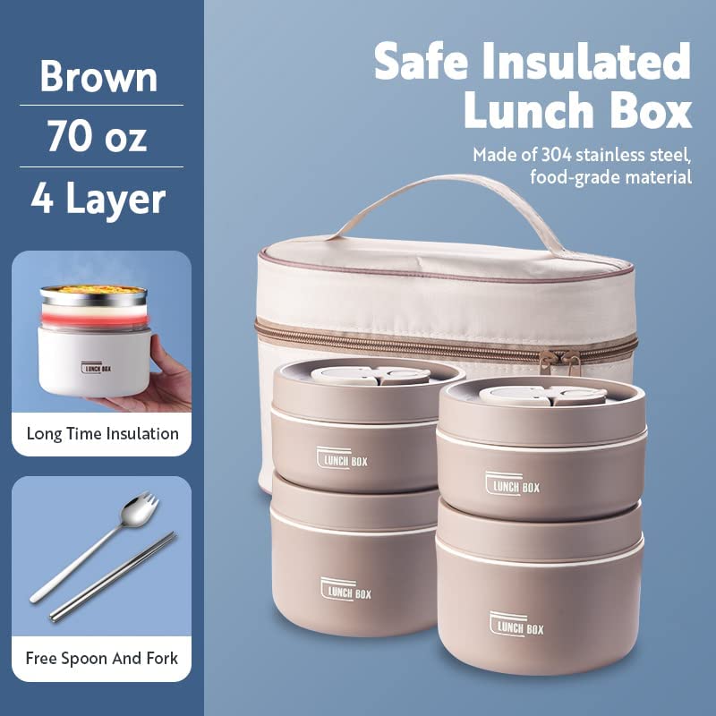 Stainless Steel Thermal Insulated Lunch Box 3 - Tier Stackable 43oz BPA - Free Vacuum Bento Box Lunch Bag - Quincelle.co