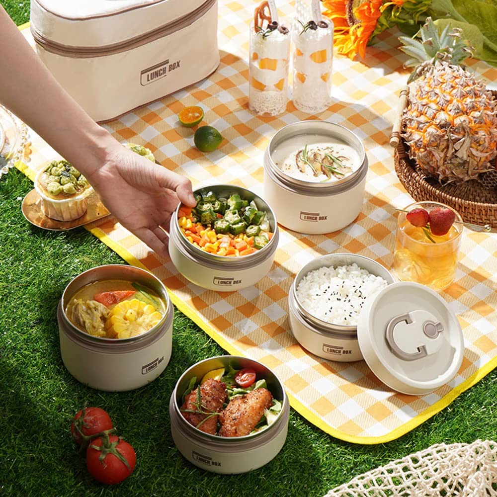 Stainless Steel Thermal Insulated Lunch Box 3 - Tier Stackable 43oz BPA - Free Vacuum Bento Box Lunch Bag - Quincelle.co