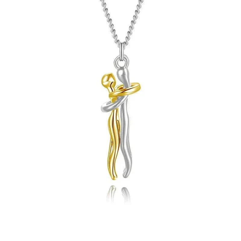 Sterling Silver Couple Hug Necklace - Best Romantic Jewelry Gift - Quincelle.co