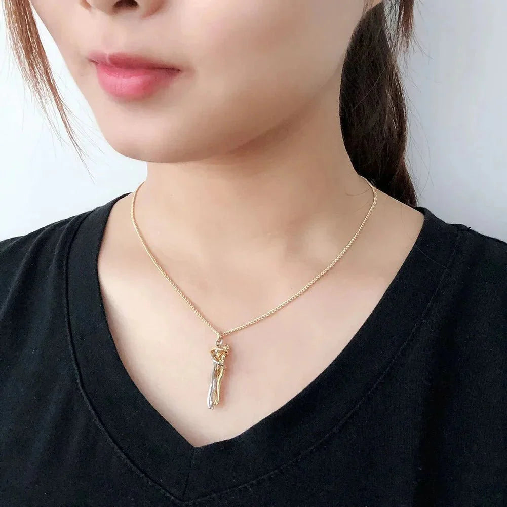 Sterling Silver Couple Hug Necklace - Best Romantic Jewelry Gift - Quincelle.co