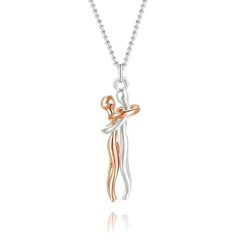 Sterling Silver Couple Hug Necklace - Best Romantic Jewelry Gift - Quincelle.co