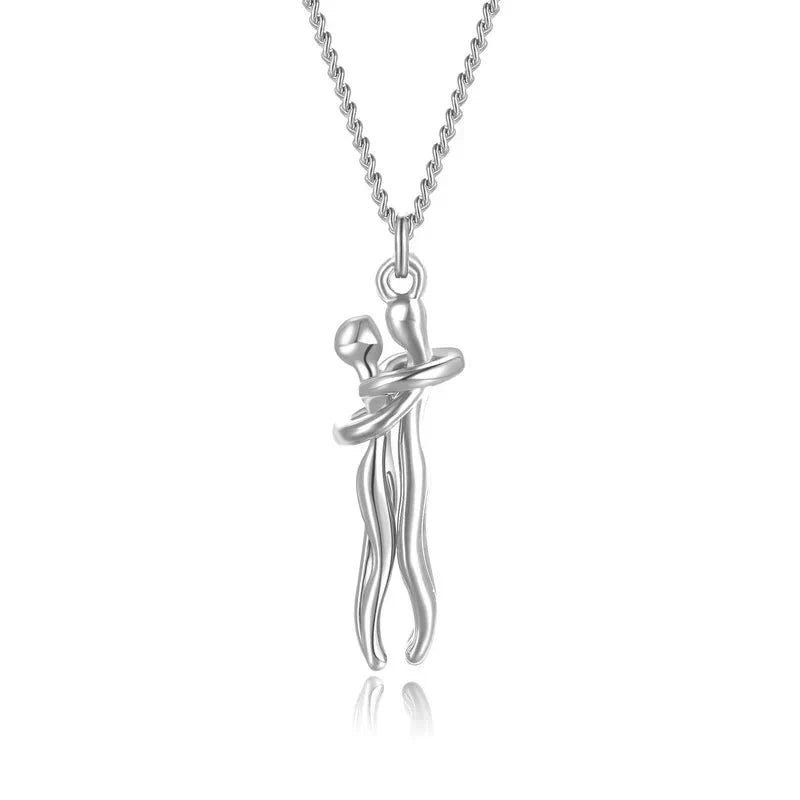 Sterling Silver Couple Hug Necklace - Best Romantic Jewelry Gift - Quincelle.co