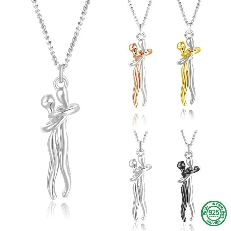Sterling Silver Couple Hug Necklace - Best Romantic Jewelry Gift - Quincelle.co