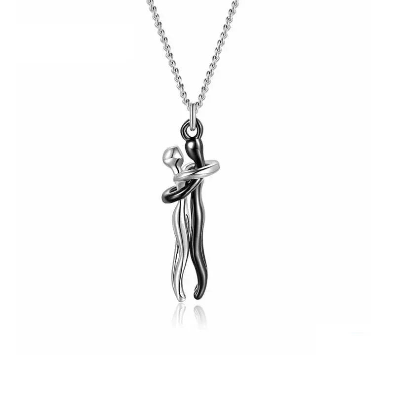 Sterling Silver Couple Hug Necklace - Best Romantic Jewelry Gift - Quincelle.co