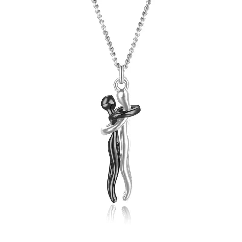 Sterling Silver Couple Hug Necklace - Best Romantic Jewelry Gift - Quincelle.co