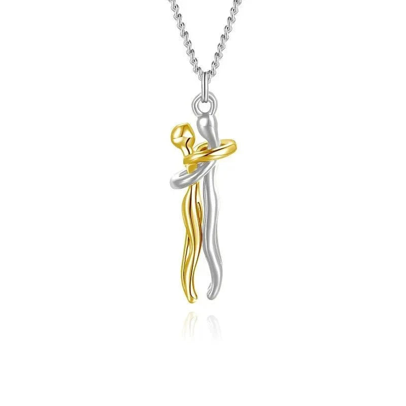 Sterling Silver Couple Hug Necklace - Best Romantic Jewelry Gift - Quincelle.co