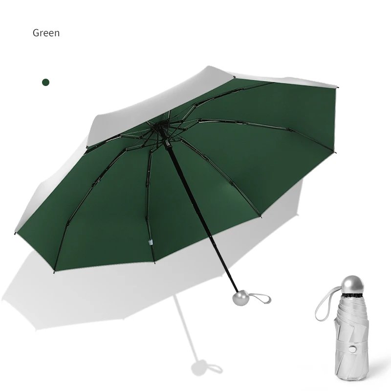 Titanium Silver 8 Ribs Pocket Mini Umbrella: Anti - UV Sun Umbrella, UPF Protection - Quincelle.co