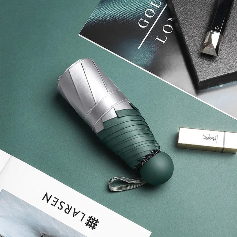 Titanium Silver 8 Ribs Pocket Mini Umbrella: Anti - UV Sun Umbrella, UPF Protection - Quincelle.co