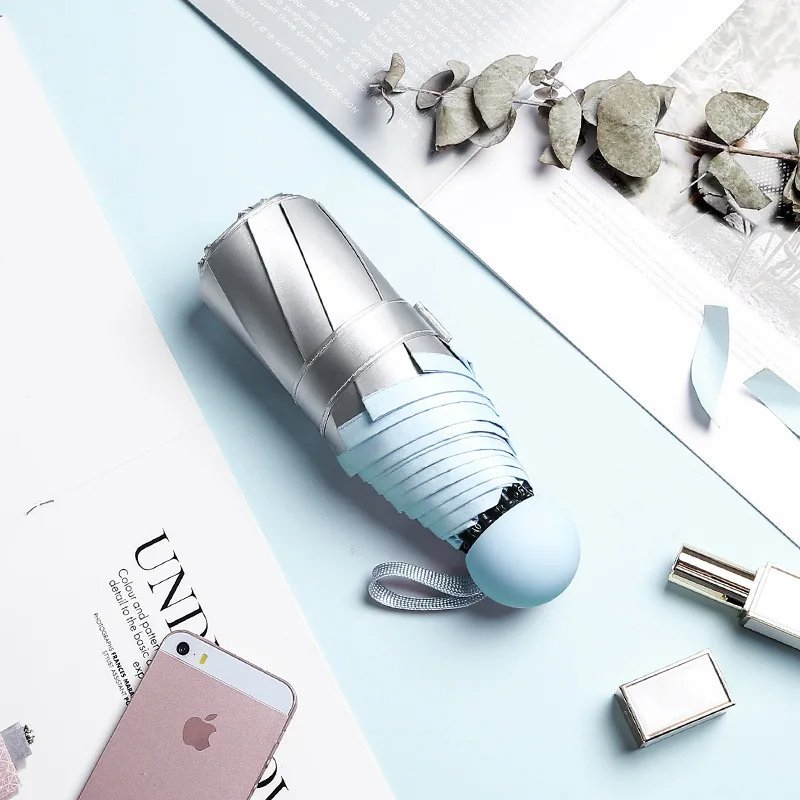 Titanium Silver 8 Ribs Pocket Mini Umbrella: Anti - UV Sun Umbrella, UPF Protection - Quincelle.co
