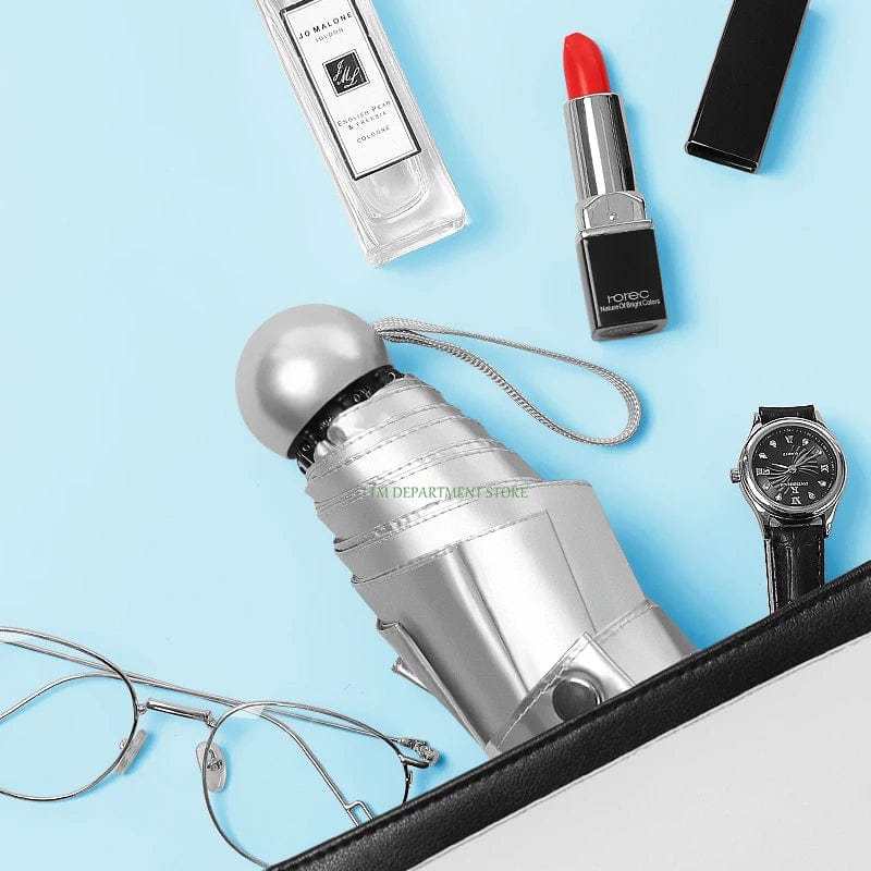 Titanium Silver 8 Ribs Pocket Mini Umbrella: Anti - UV Sun Umbrella, UPF Protection - Quincelle.co