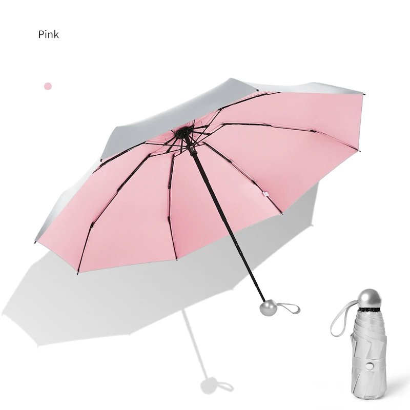 Titanium Silver 8 Ribs Pocket Mini Umbrella: Anti - UV Sun Umbrella, UPF Protection - Quincelle.co