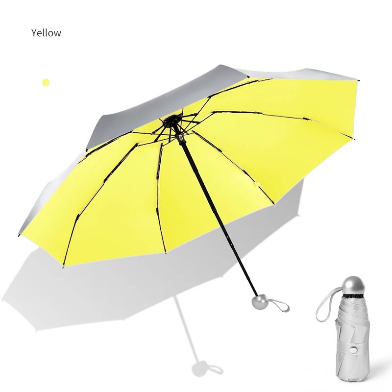 Titanium Silver 8 Ribs Pocket Mini Umbrella: Anti - UV Sun Umbrella, UPF Protection - Quincelle.co