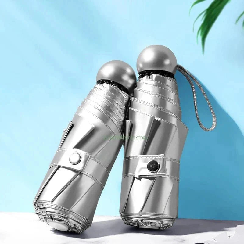 Titanium Silver 8 Ribs Pocket Mini Umbrella: Anti - UV Sun Umbrella, UPF Protection - Quincelle.co