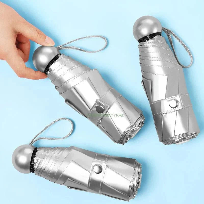 Titanium Silver 8 Ribs Pocket Mini Umbrella: Anti - UV Sun Umbrella, UPF Protection - Quincelle.co
