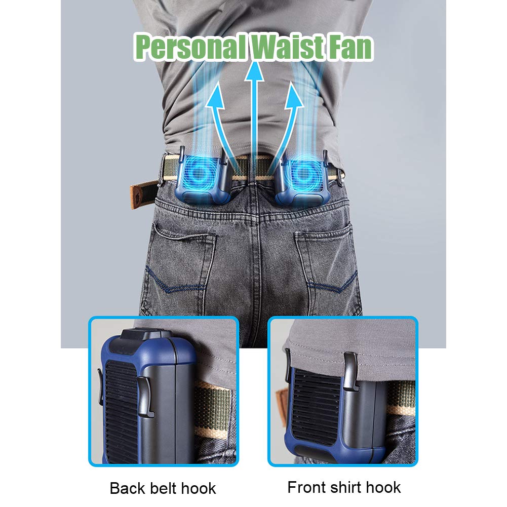 Wearable Waist Belt Fan Rechargeable 10000mAh, Portable Clip - On Cooling Fan 16000RPM 25H Outdoor Camping - Quincelle.co