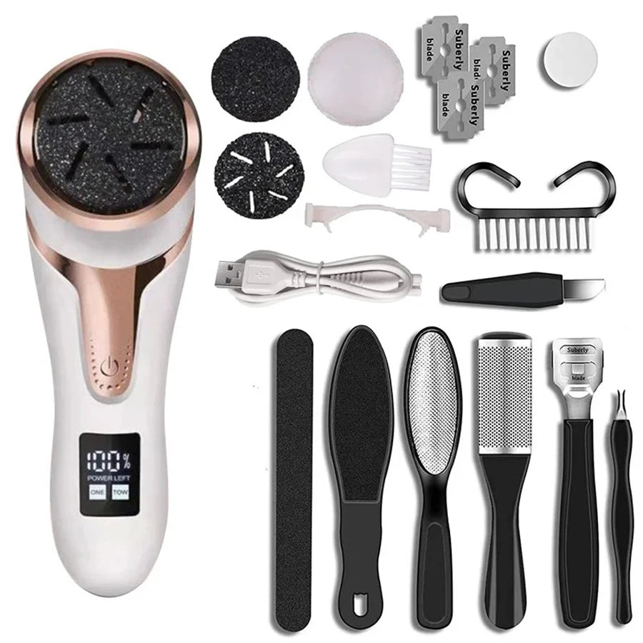 Professional Electric Foot Callus Remover – 3 Roller Heads, 2 - Speed, IPX6 Waterproof, USB Rechargeable - Quincelle.co